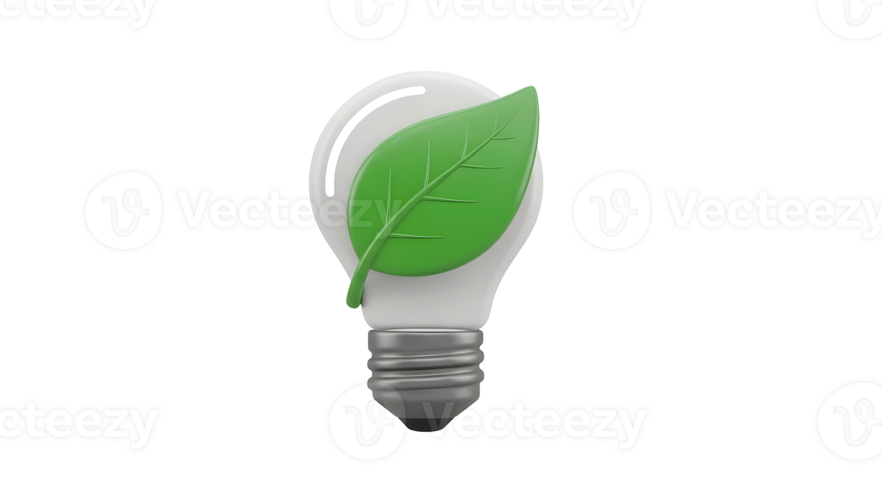 Light bulb with a green leaf inside representing eco friendly energy and sustainable development on transparent background. png