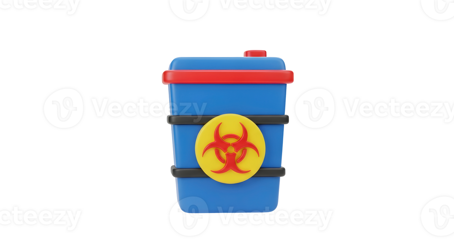 Blue biological waste container with hazard symbol. Disposal of biomedical and infectious materials. Medical safety concept on transparent background. png