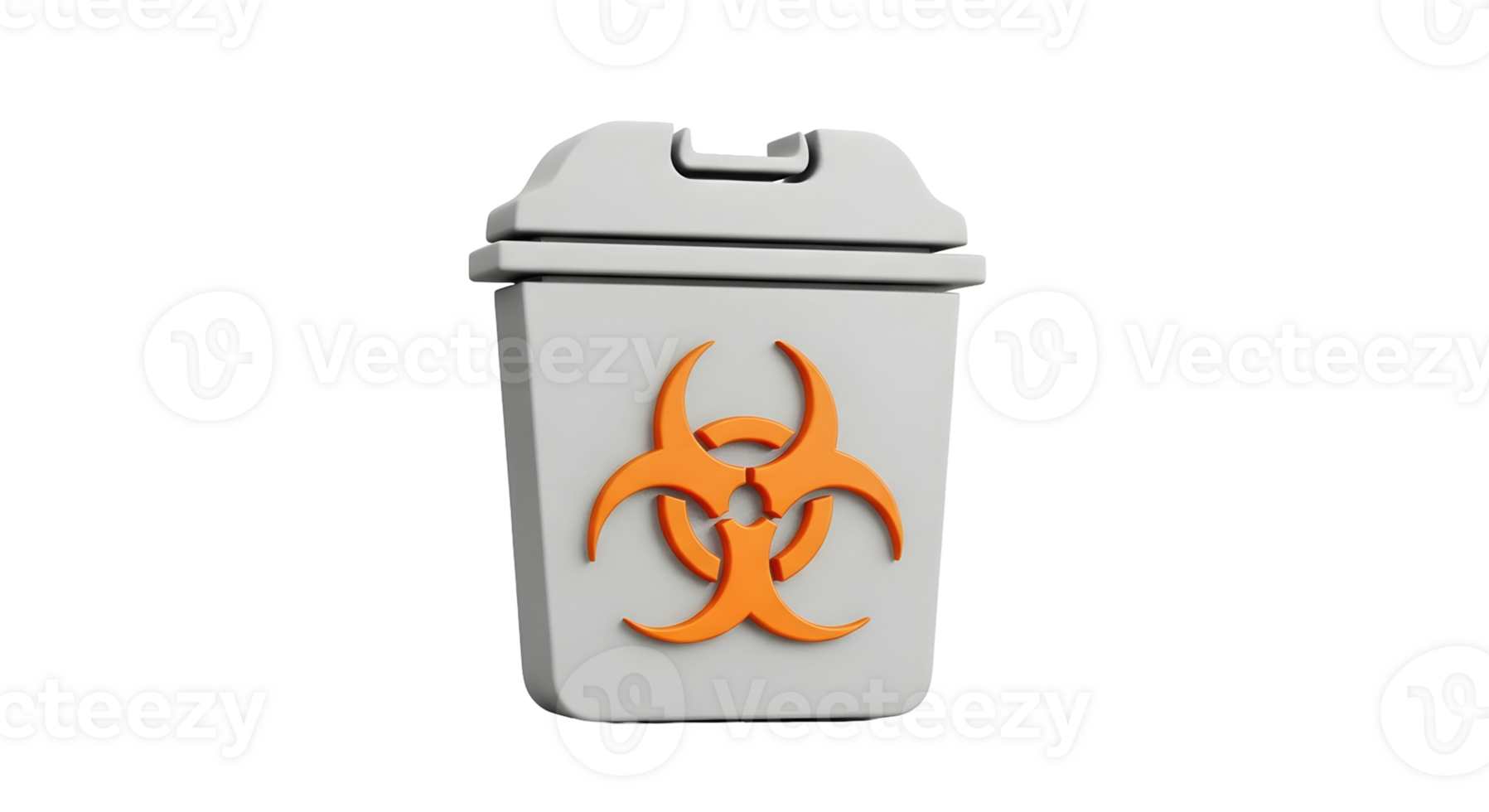 Gray medical waste bin with biohazard symbol on transparent background. Rendering for medical safety and health concepts. png