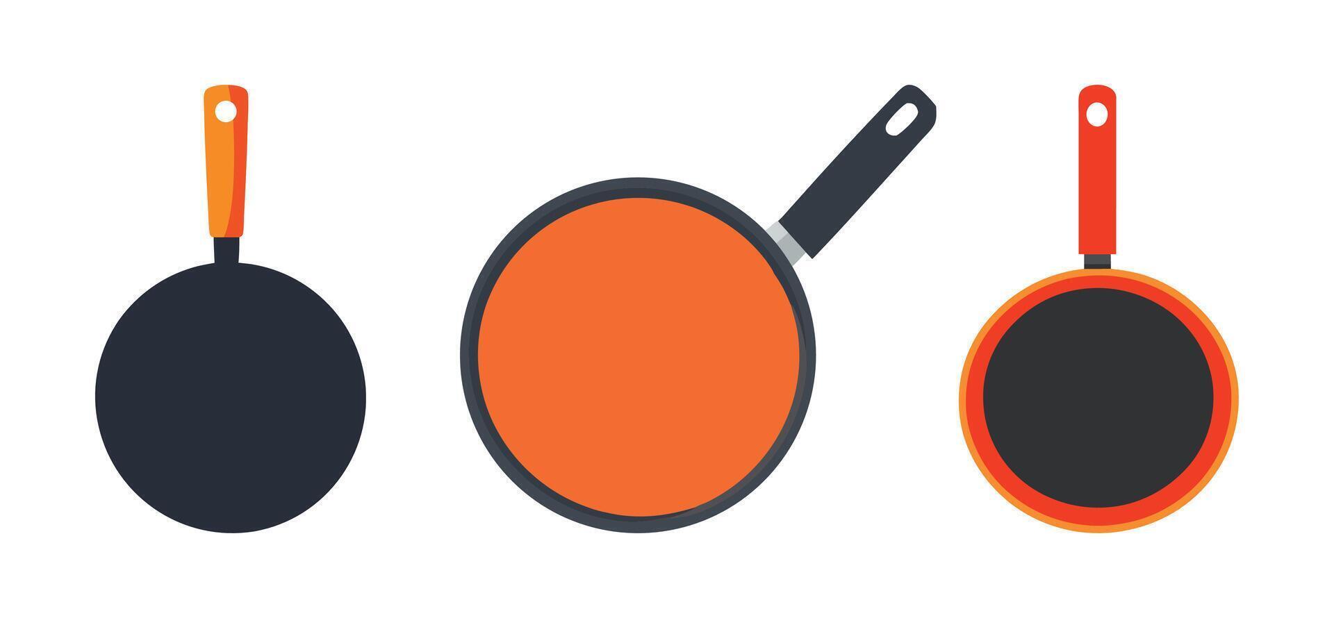 Kitchen Frying Pans Collection of Cooking Utensils vector
