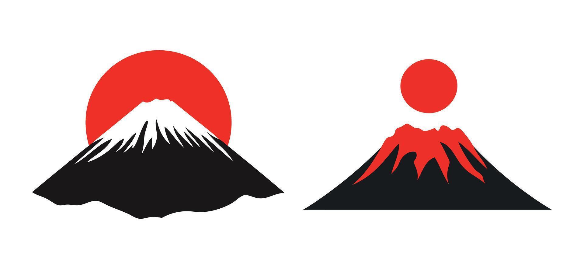 Mount Fuji Sunrise and Sunset Icons Japanese Nature Symbols vector
