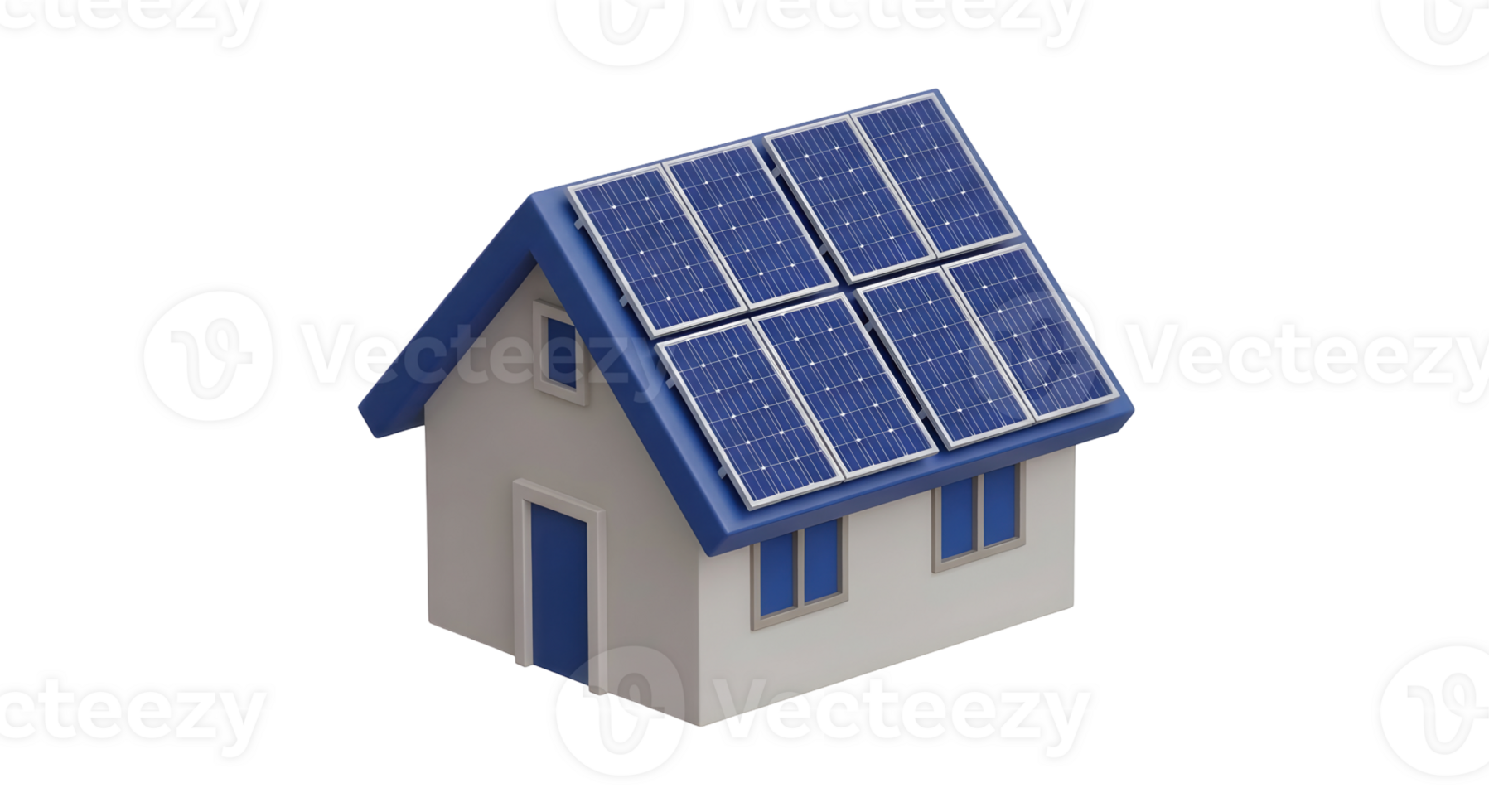 House with solar panels on roof. Green energy concept. Sustainable home power generation on transparent background. png
