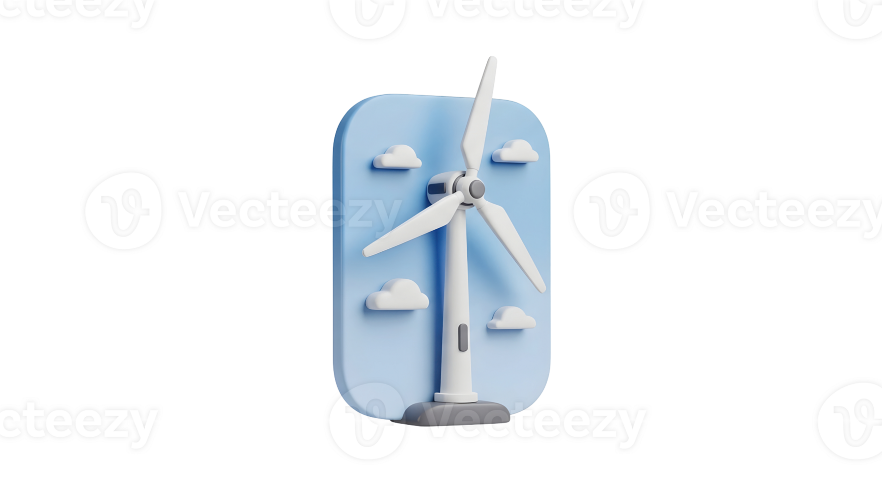 Wind turbine generating clean energy on a blue background with clouds. Renewable power source for sustainable development on transparent background. png