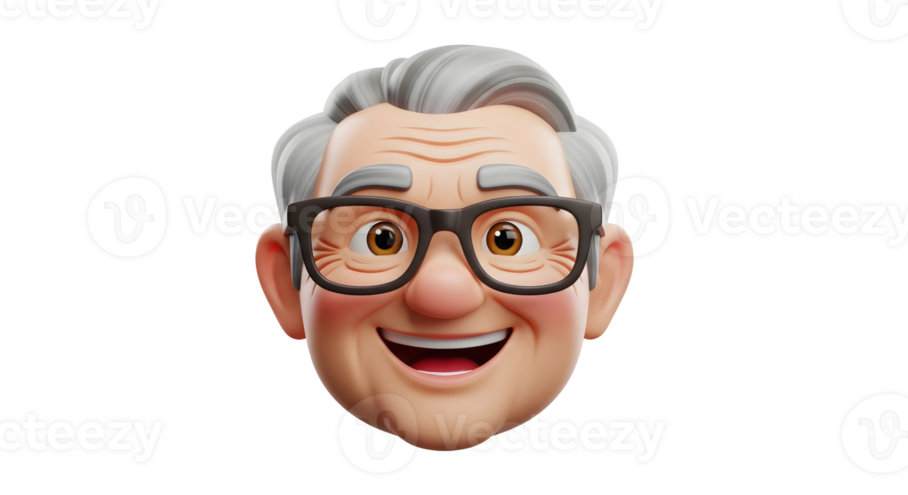 Happy cheerful mature man in glasses close up on transparent background. Joyful senior character avatar. png