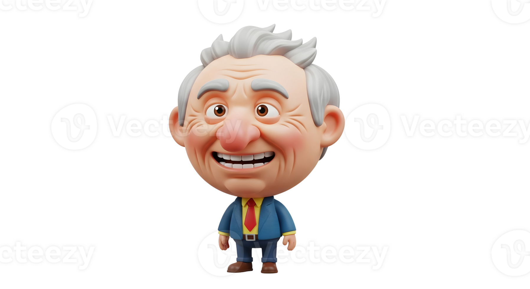 Smiling senior caucasian man in a suit, 3d rendering character with gray hair, on transparent background for business or theme png