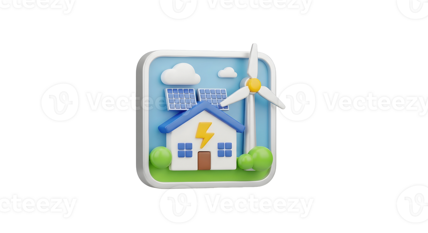 Sustainable house with solar panel and wind turbine, clean energy concept on transparent background for earth day. png