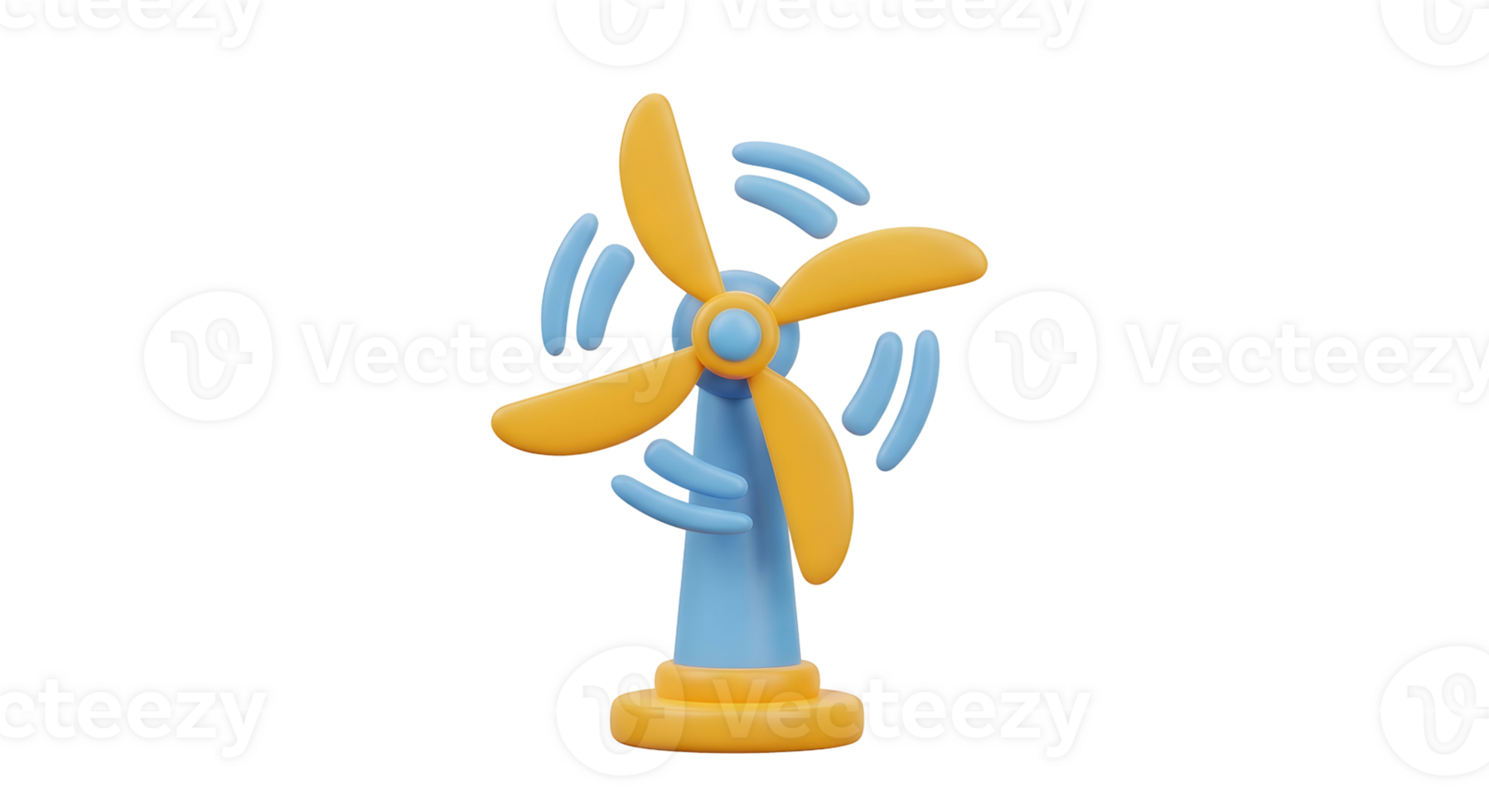 A rendering of a blue and orange wind turbine concept on transparent background, environmental technology for renewable energy. png