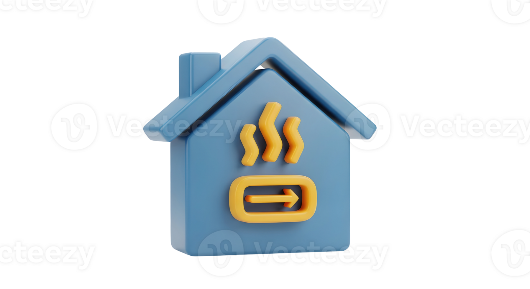 3d render of house icon with steam and arrow, representing heating system or energy saving, on transparent background. png
