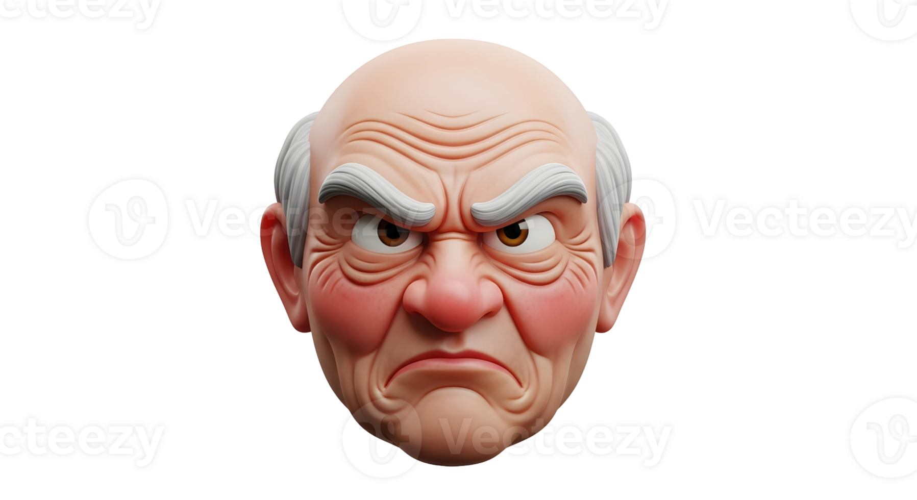 Grumpy old man with an angry facial expression. Male cartoon character head for mascot, avatar, or graphic design element on transparent background. png