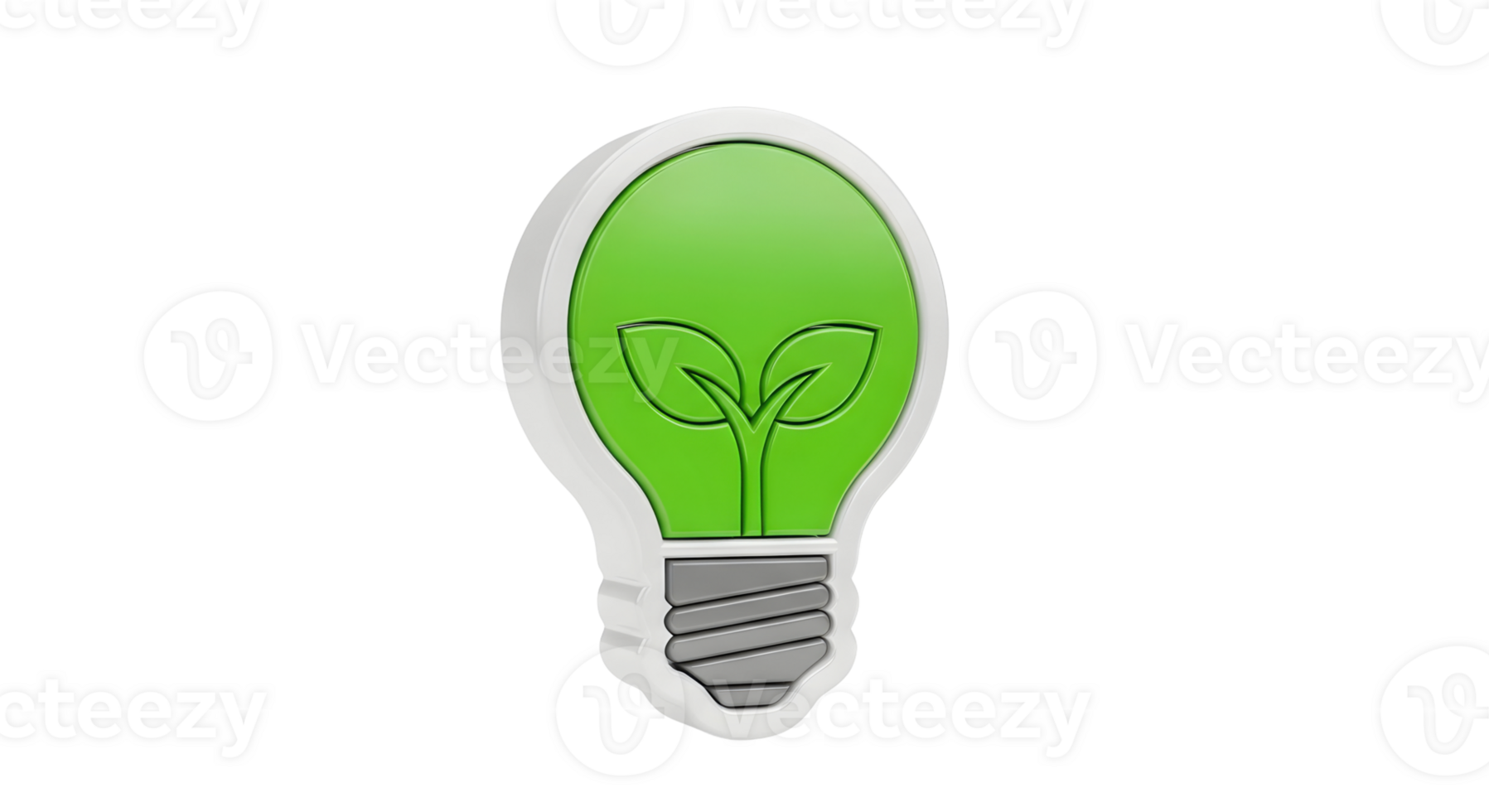 Green light bulb with plant sprout inside, representing eco friendly energy and sustainable living on transparent background. png