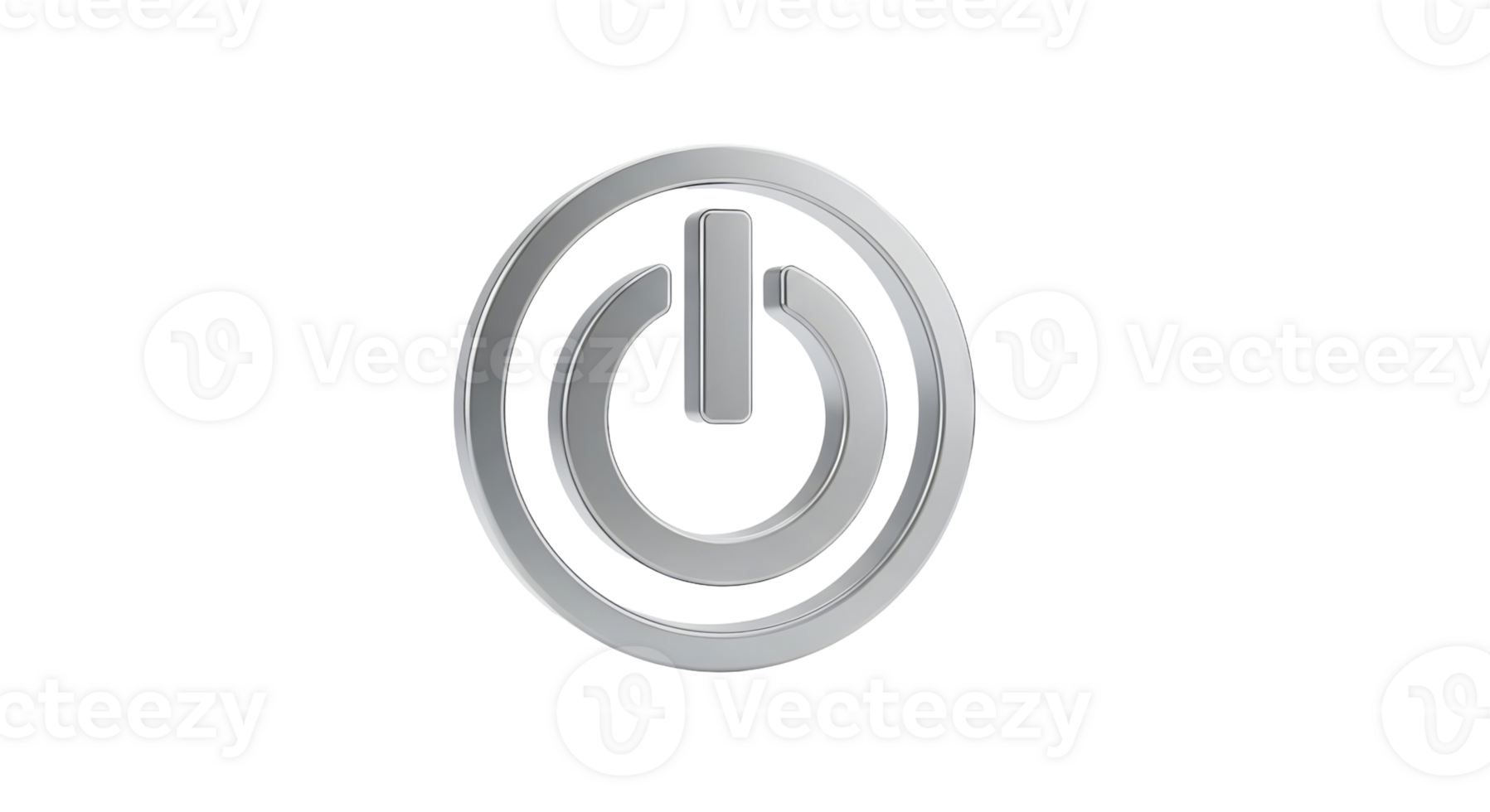 Silver 3d power button symbol. Start or shut down icon design. Energy control concept for web and app interface on transparent background. png