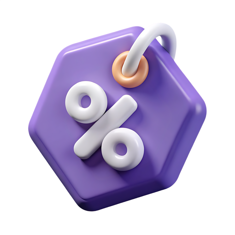 3d purple hexagon discount tag isolated on transparent background png