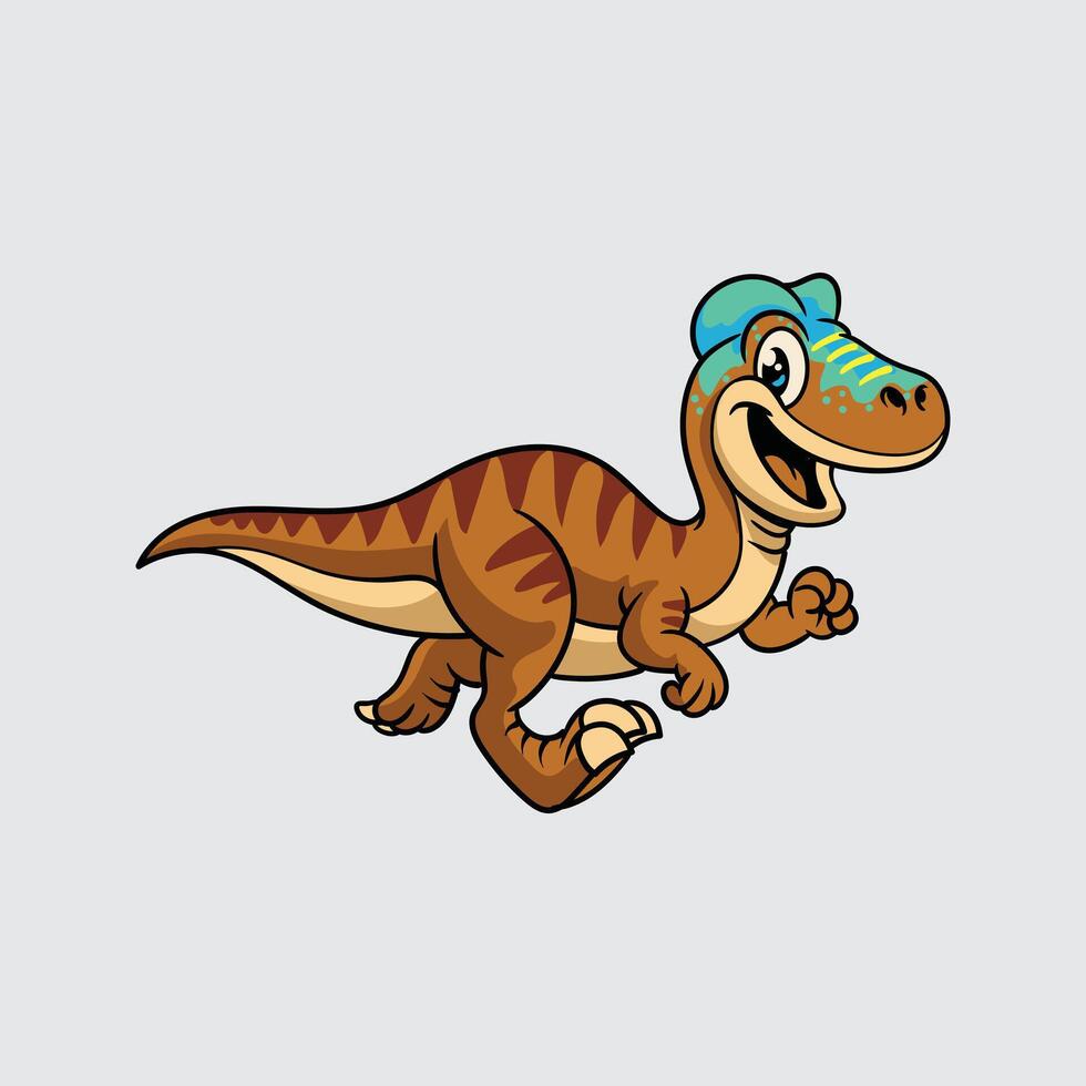 Funny Brown Edmontosaurus Dinosaur isolated cartoon illustration with light background vector