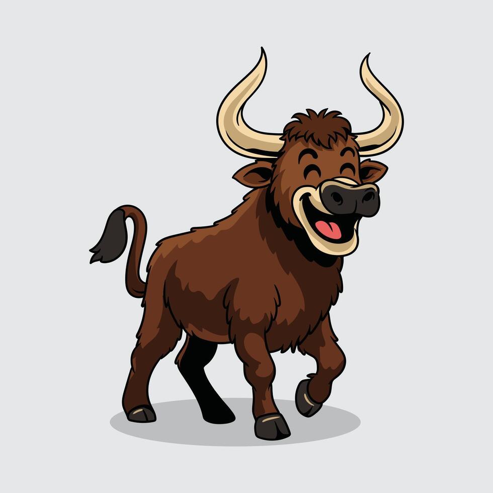 Cute brown Aurochs extinct animal Character Mascot in Cartoon Illustration vector