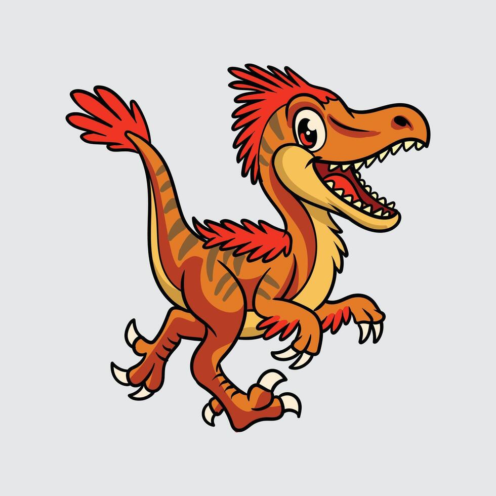 Cute red Deinonychus Dinosaur isolated cartoon illustration with light background vector