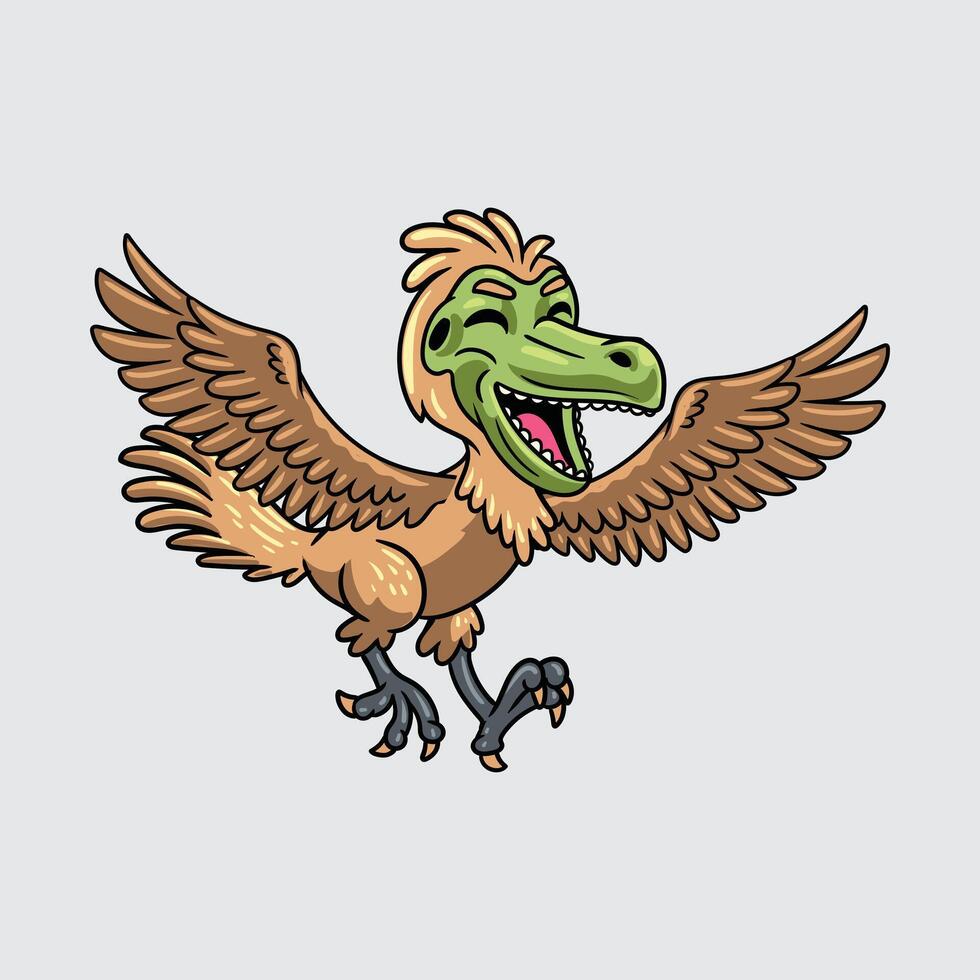 Funny brown Archaeopteryx isolated cartoon illustration with light background vector