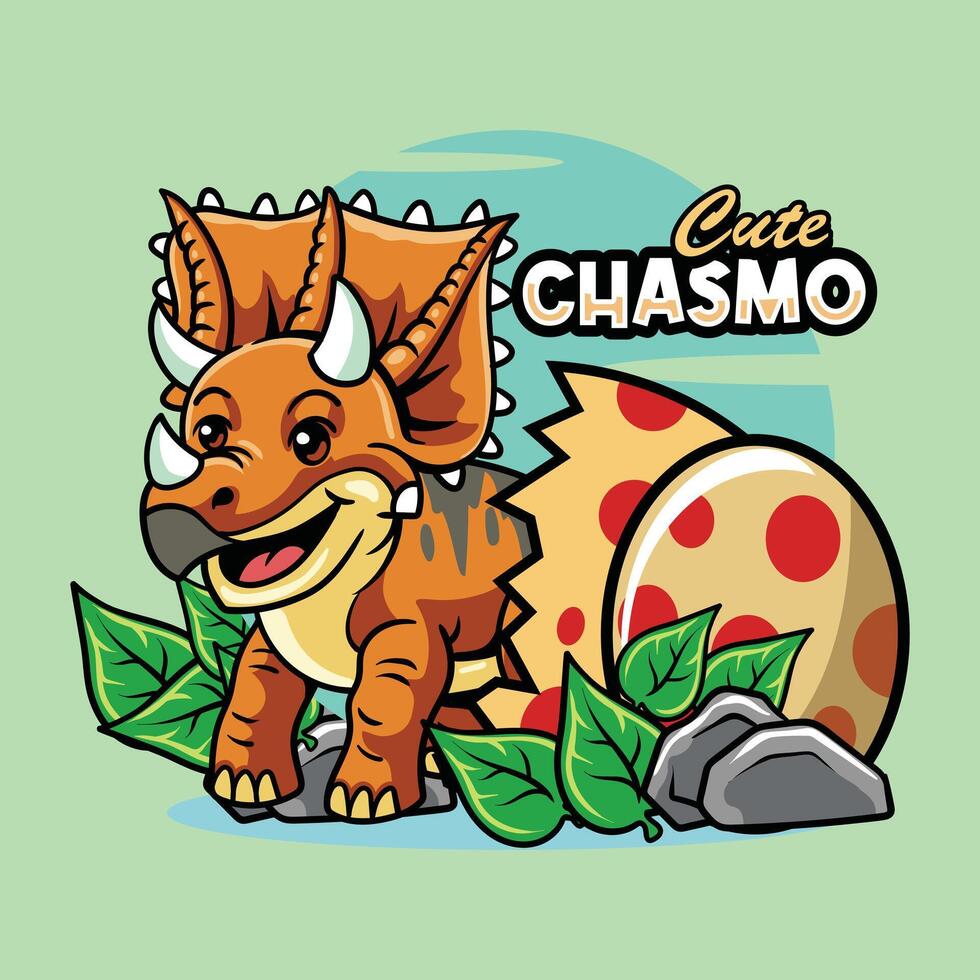 Funny baby Chasmosaurus Dinosaur Character Illustration vector
