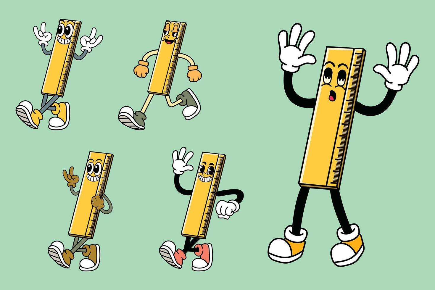 Set of Happy Ruler in Various Poses Character Cartoon Illustration Retro style vector