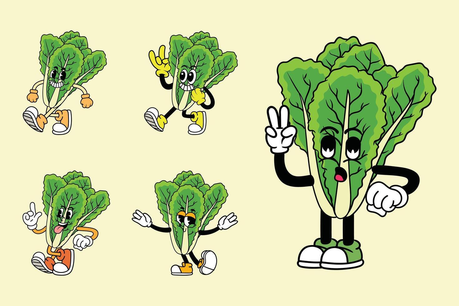 Cartoon lettuce characters with unique expressions vector