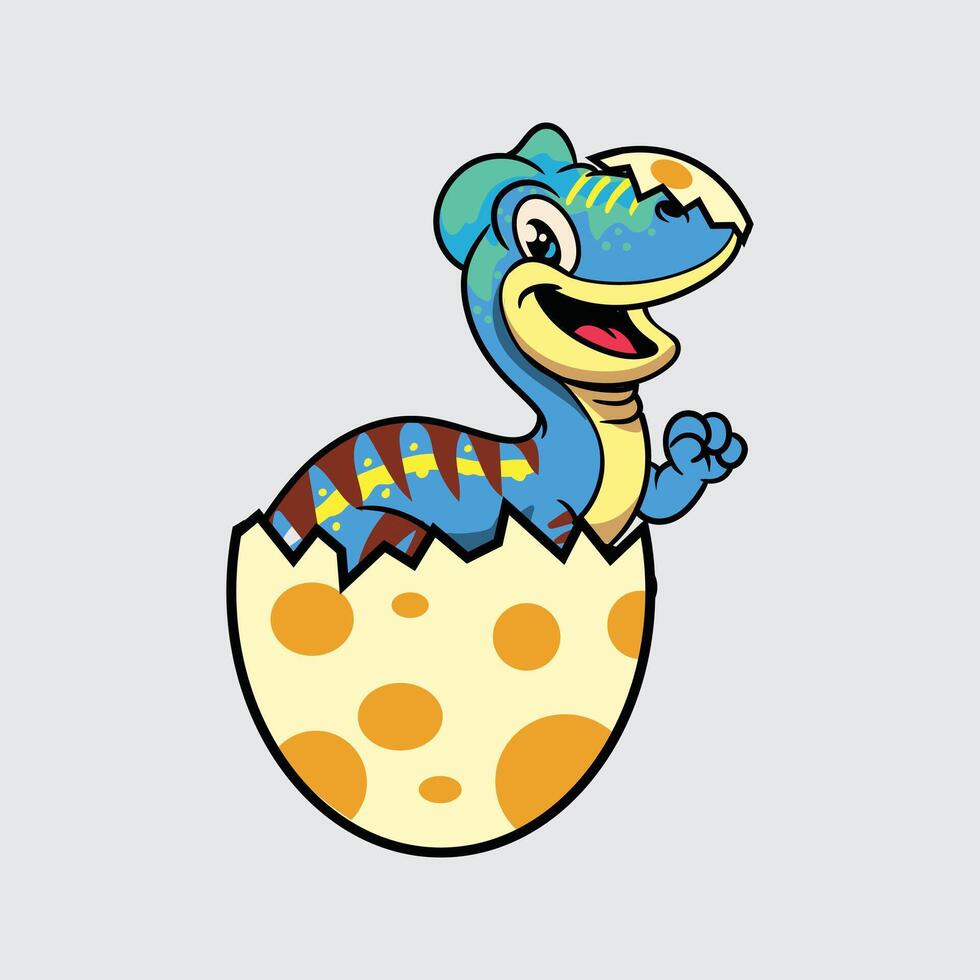 Cartoon dinosaur hatching from egg vector