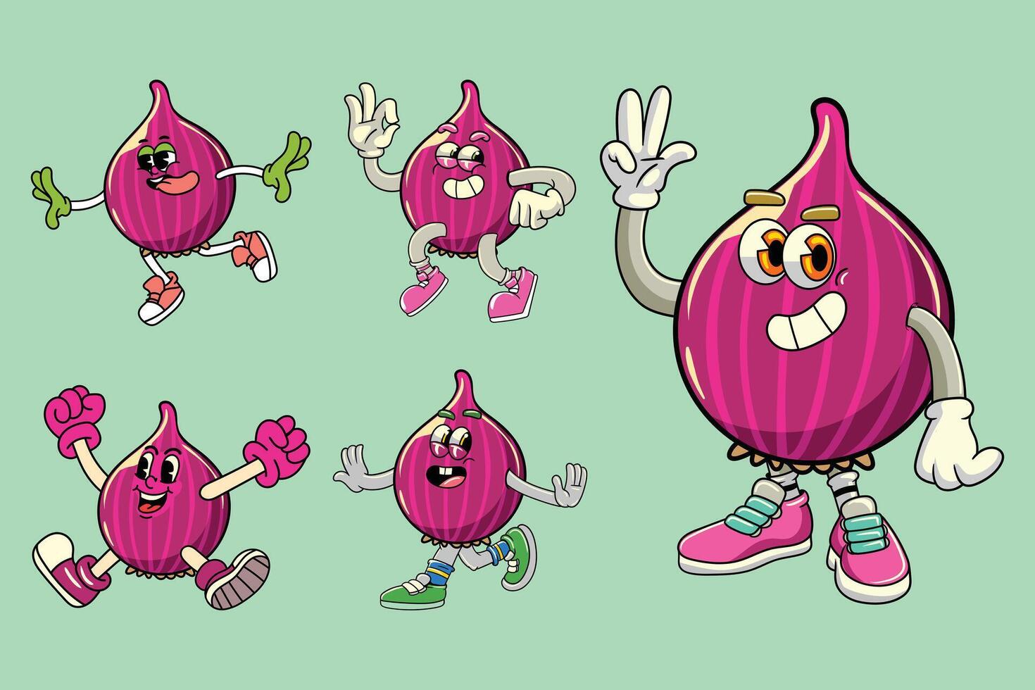 Cartoon onions in different poses vector