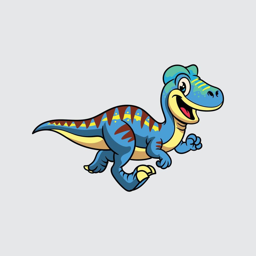 Cute Blue Edmontosaurus Dinosaur isolated cartoon illustration with light background vector