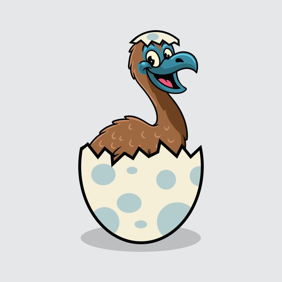 Cute baby Moa Bird extinct animal Character Mascot in Cartoon Illustration vector