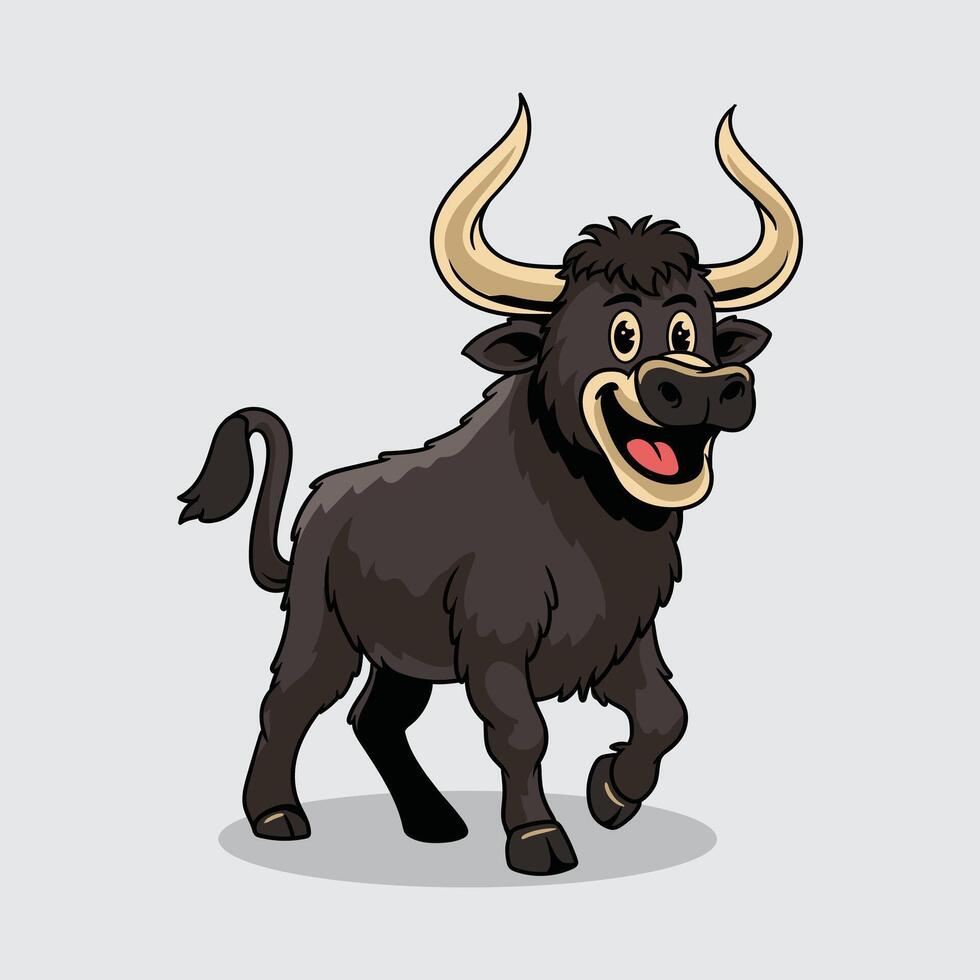 Cute black Aurochs extinct animal Character Mascot in Cartoon Illustration vector