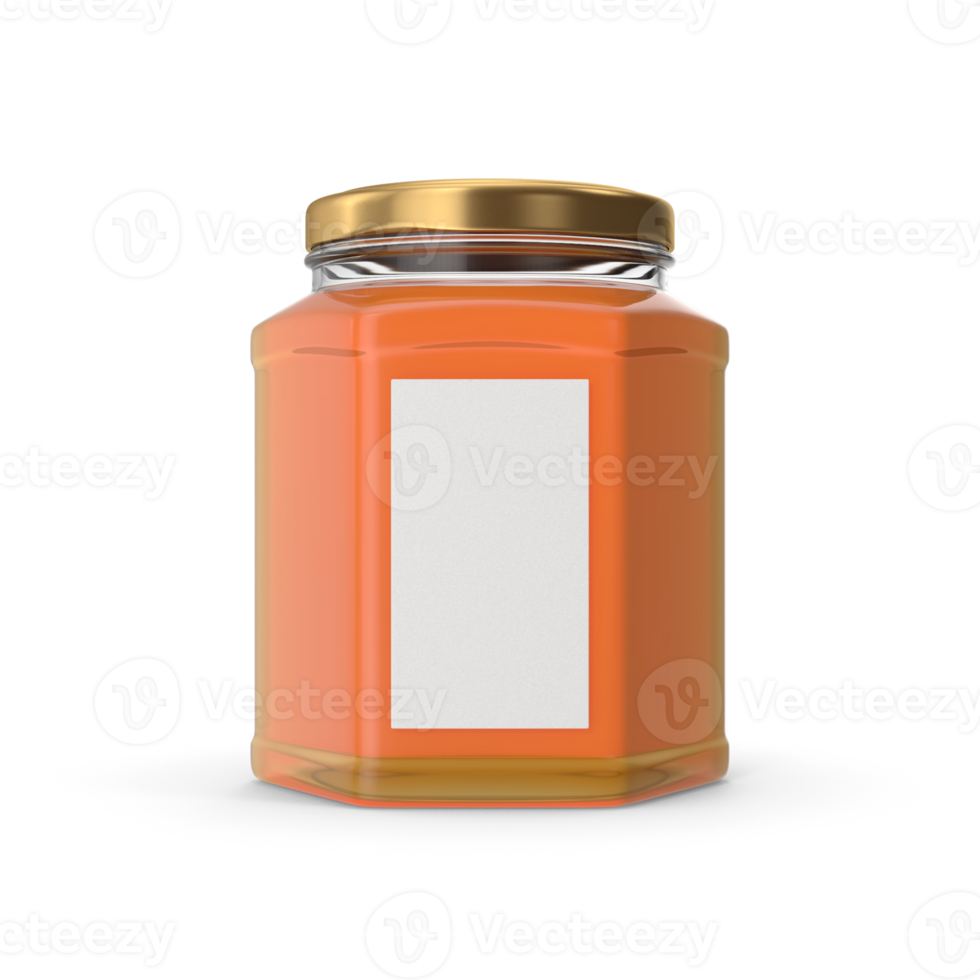 Honey Jar, Product Packaging, Glass Container Food Branding, 3D Render , transparent background, png