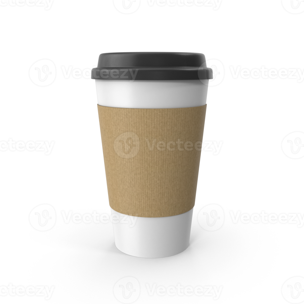 Disposable coffee cup with sleeve on transparent background . png