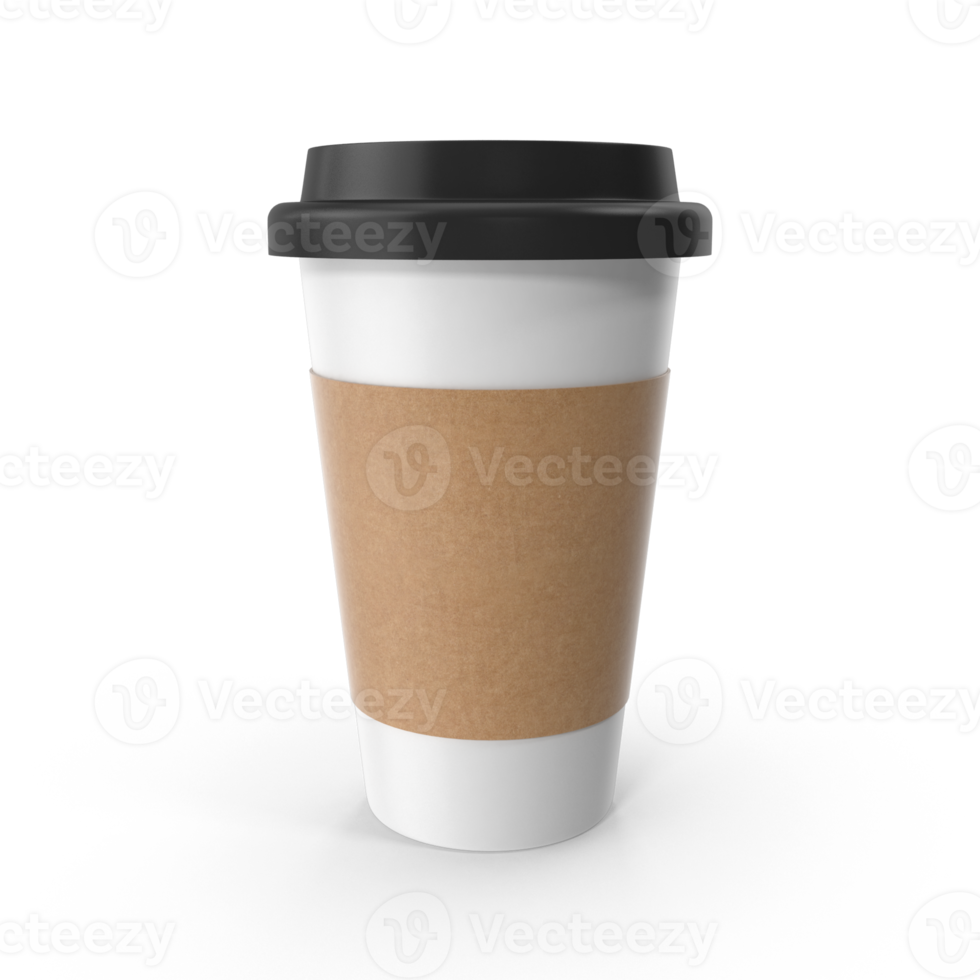 Coffee cup with lid and kraft sleeve on transparent background png