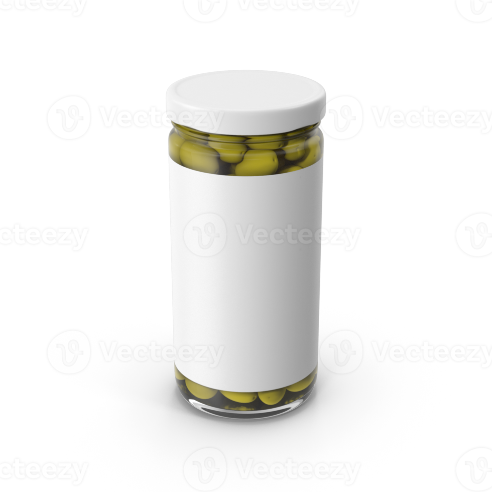 Green Olives in Glass Ja,r Food Product Packaging, 3D , transparent background, png