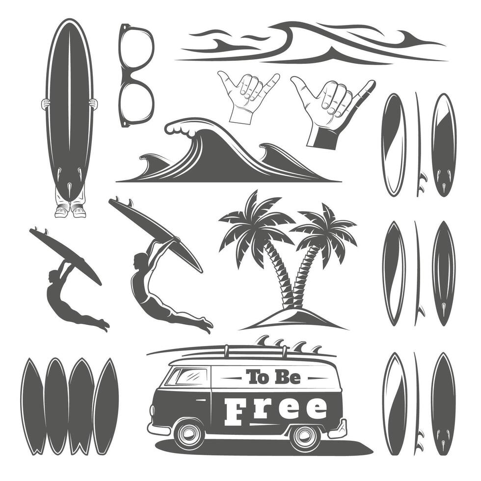Vintage surfing elements vector