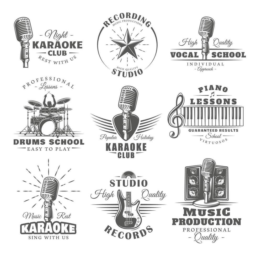 Set of vintage musical labels templates illustration. Elements for design vector