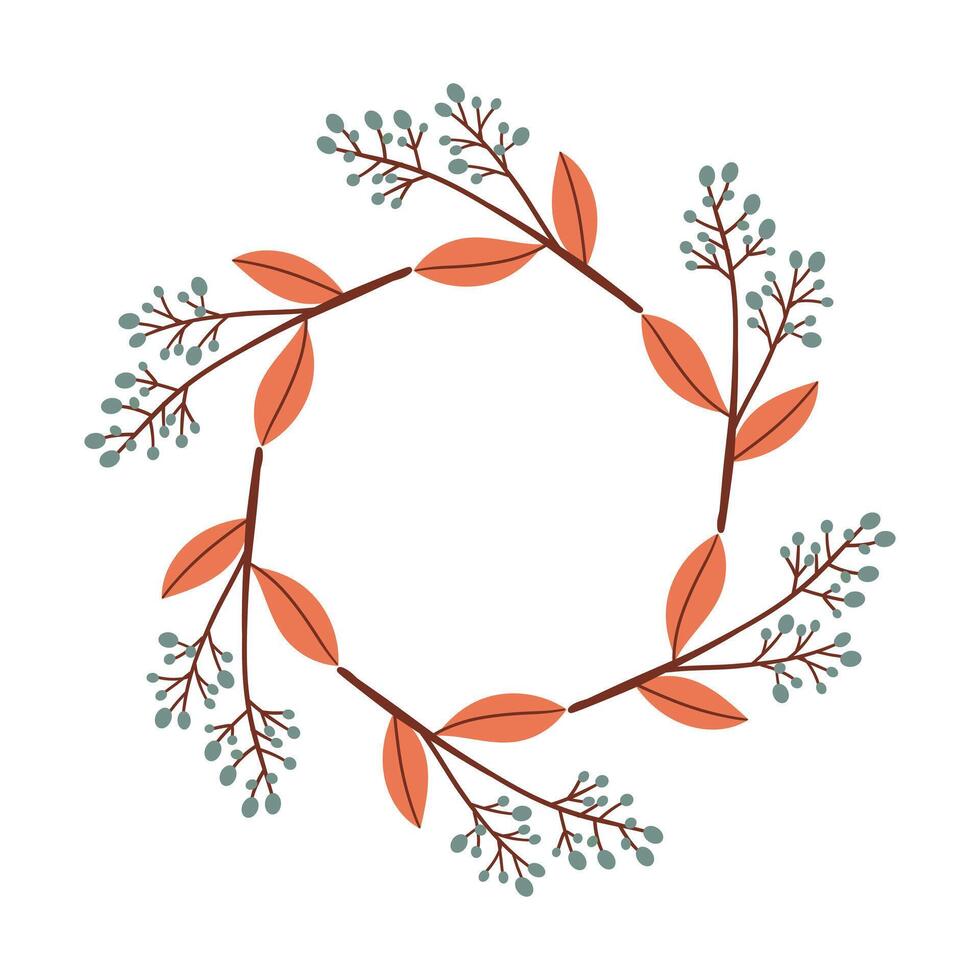 Round frame made of berries and leaves. Woodland wreath. Elegant floral seamless pattern. Template with copy space for wedding invitations and greeting cards. stock illustration. vector