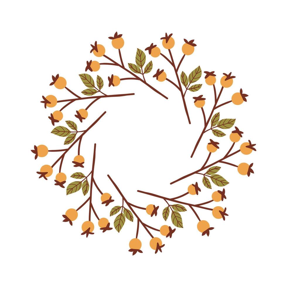 Round made of berries and leaves. Woodland wreath. Elegant floral seamless pattern. Template with copy space for wedding invitations and greeting cards. stock illustration.wreath vector