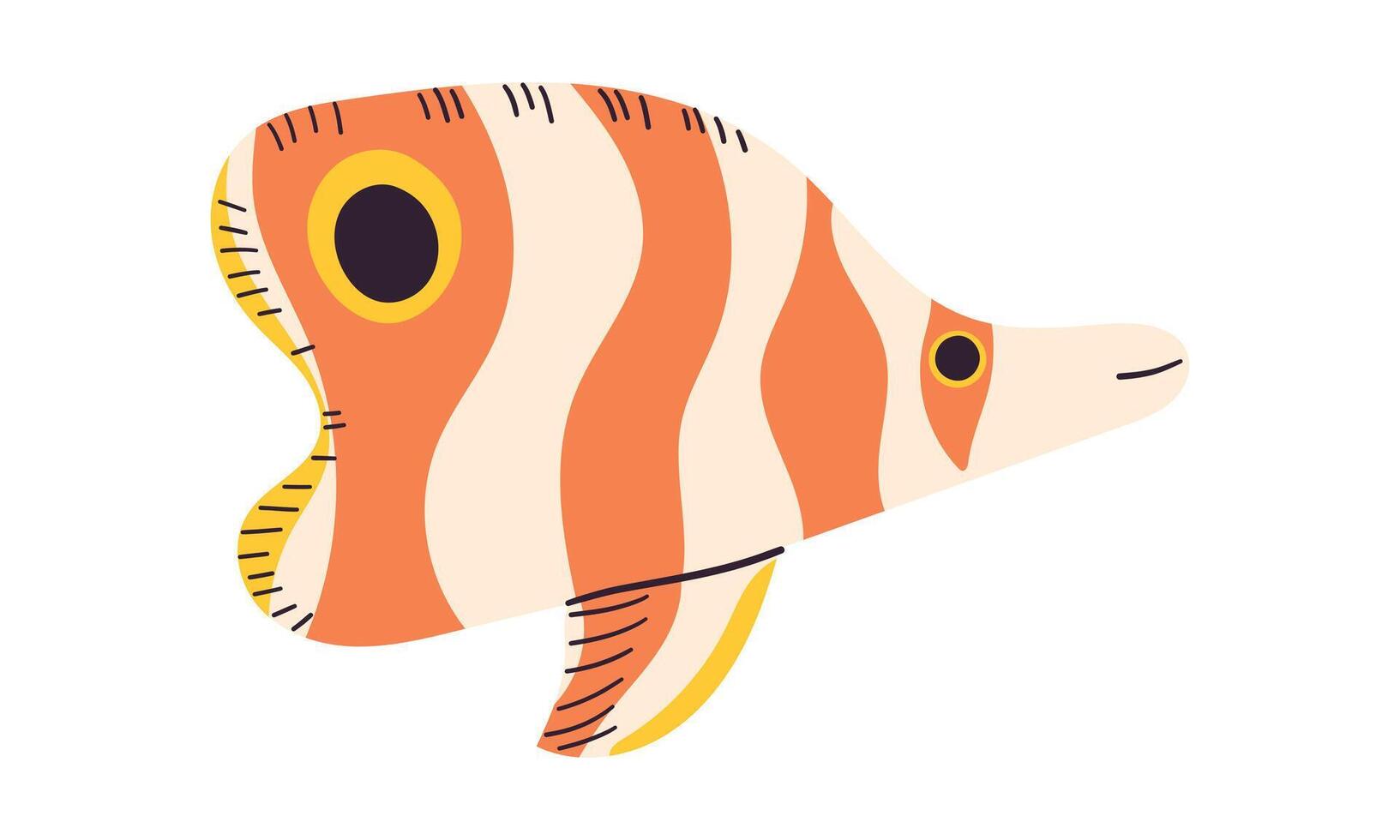 Tropical orange fish cartoon icon. Isolated cartoon icon aquarium or sea animals . illustration tropical fish on white background. Hand drawn vector