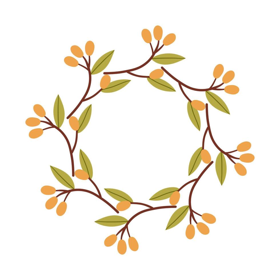 Round frame made of berries and leaves. Autumn wreath. Elegant floral seamless pattern. Template with copy space for wedding invitations and greeting cards. stock illustration. vector