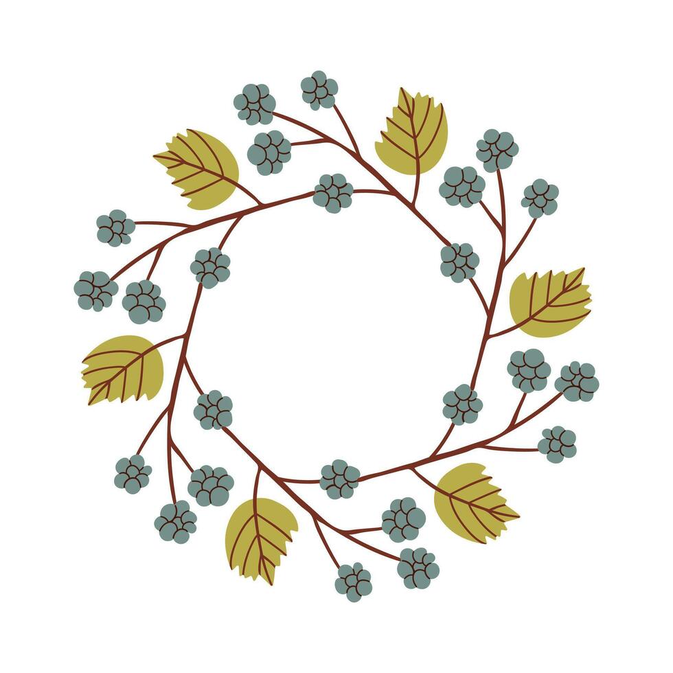 Round frame made of berries and leaves. Woodland wreath. Elegant floral seamless pattern. Template for wedding invitations and greeting cards. stock illustration. vector