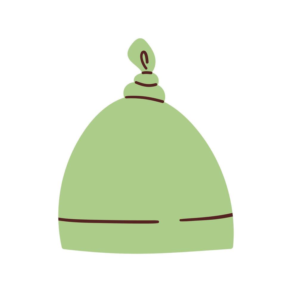 Green bonnet. on a white background. Girls or boy hat for a newborn, baby hat flat illustration isolate on white. Kids head wears for summer, winter, autumn. Children headdresses. vector