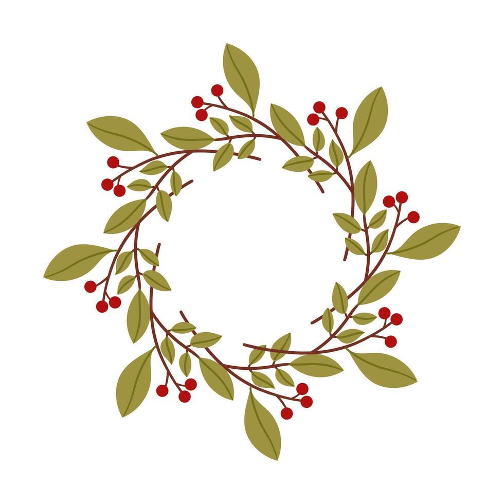 Round frame made of berries , leaves. Woodland wreath. Elegant floral seamless pattern. Template with copy space for wedding invitations and greeting cards. vector