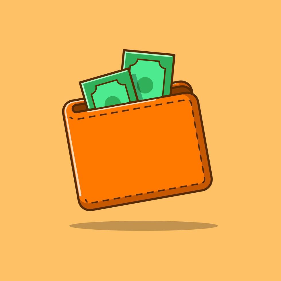 Wallet And Money Cartoon Icon Illustration. Finance Business Icon Concept Isolated Premium . Flat Cartoon Style vector