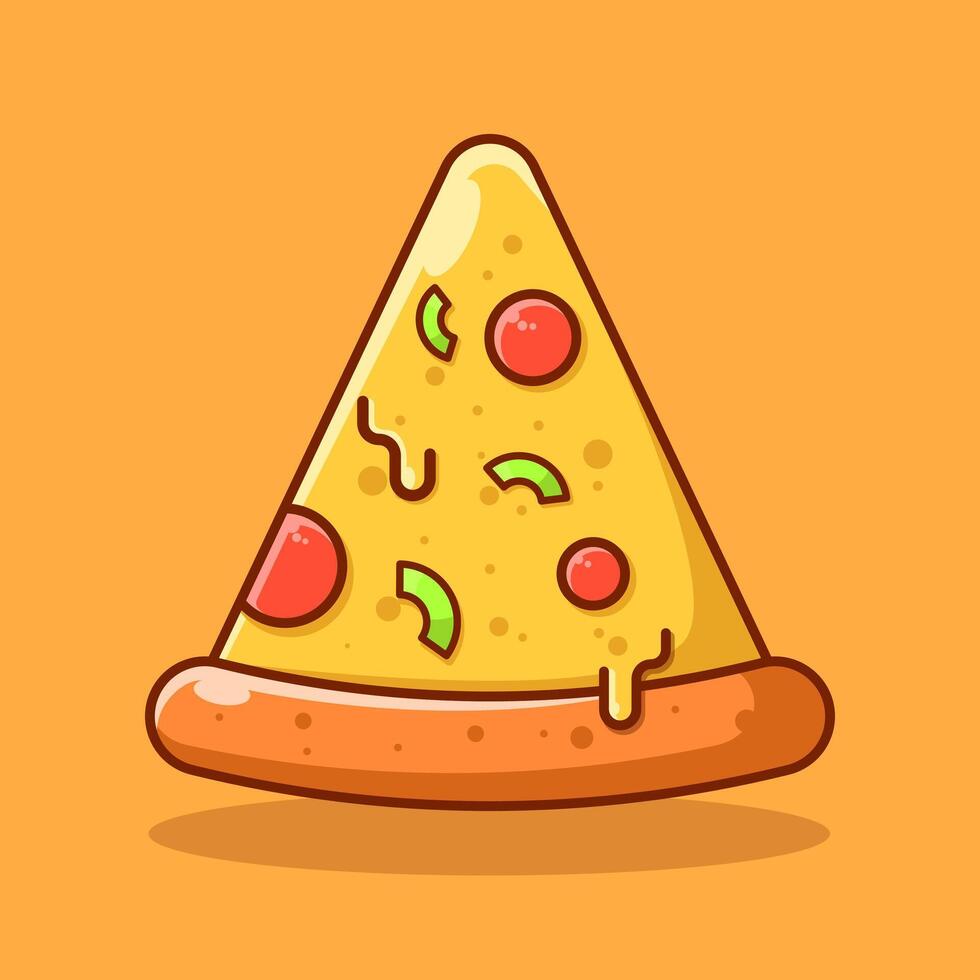 Pizza Slice Melted Cartoon Icon Illustration. Isolated Flat Cartoon Style vector