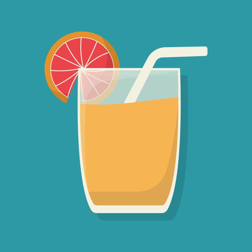 orange juice with straw and slice of orange vector