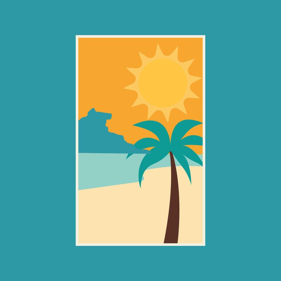 a poster with a palm tree and the sun vector