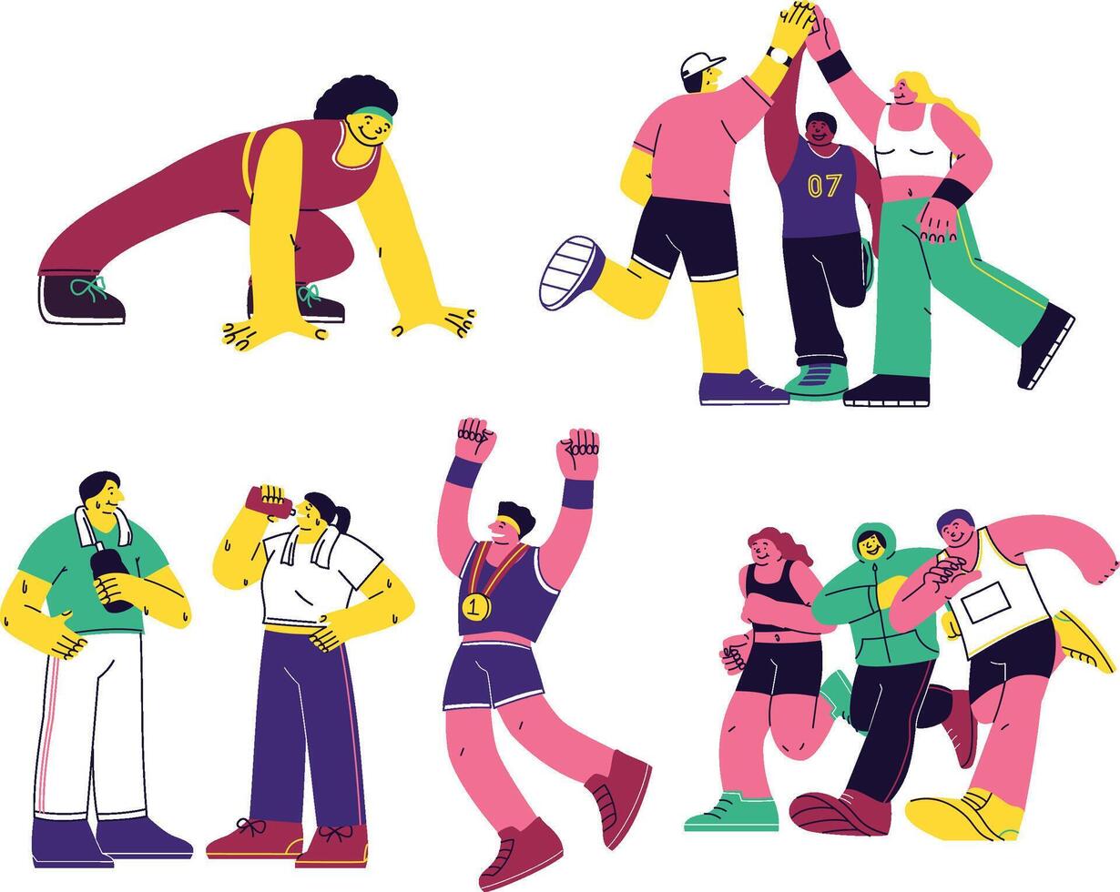 Running Club Community Character Illustration Set vector