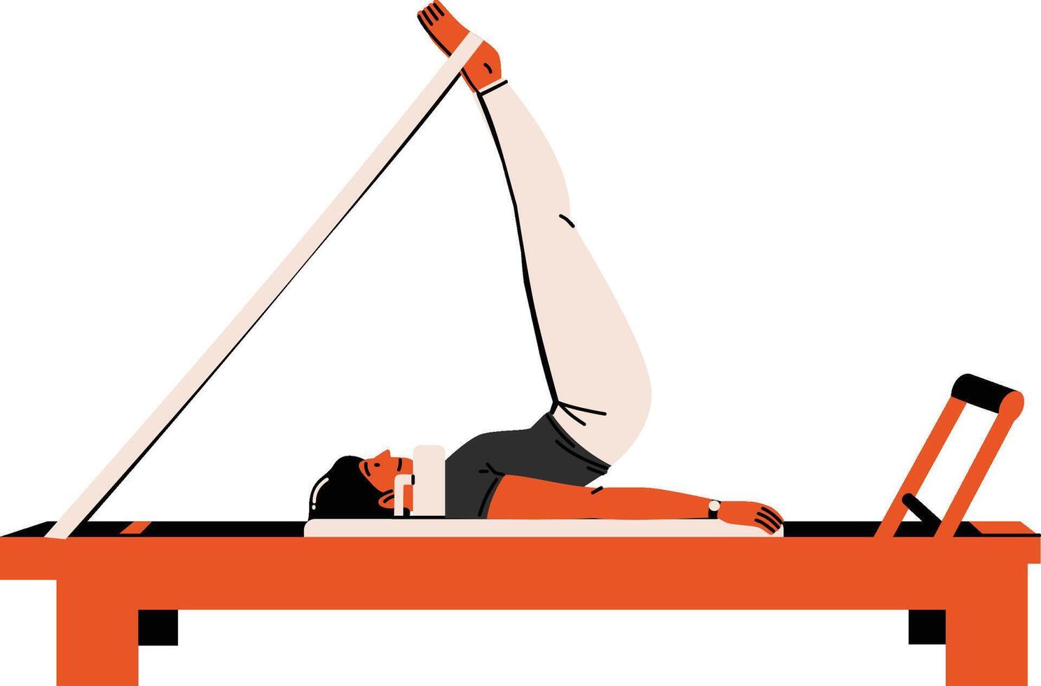 Woman performing leg lifts using reformer straps, perfect for fitness blogs and pilates studios. vector