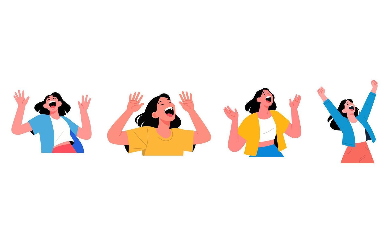 Illustration Excited Women Celebrating with Open Arms vector