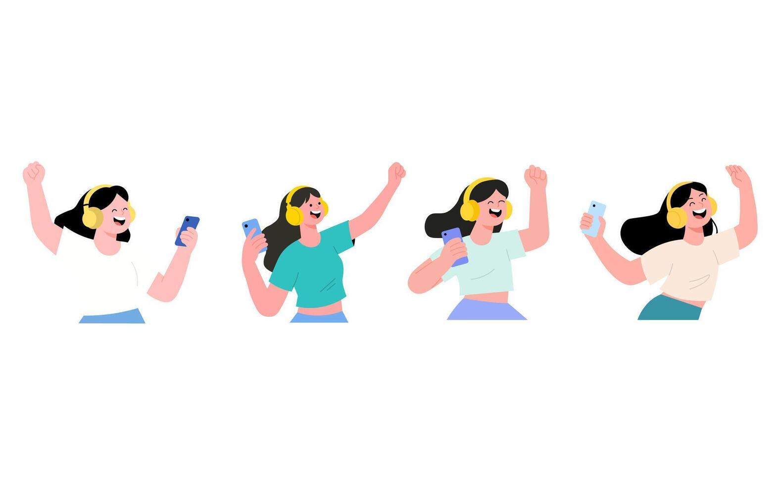 Illustration happy women listening to music on their phones vector