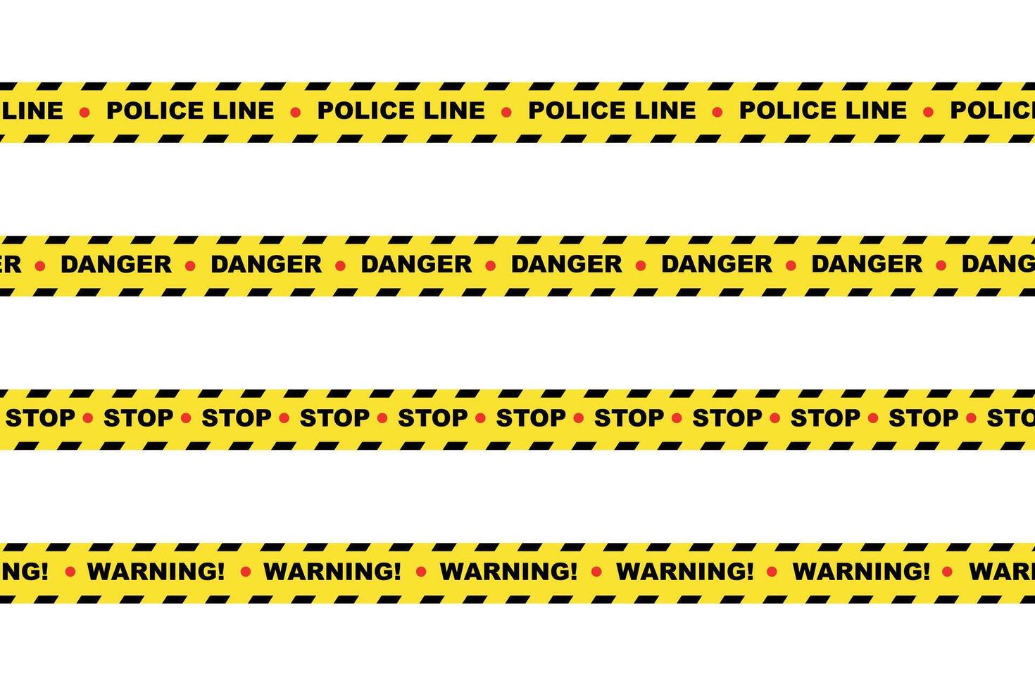 Yellow police tape with danger, stop, and warning signs, emergency situation, restricted access concept icon vector